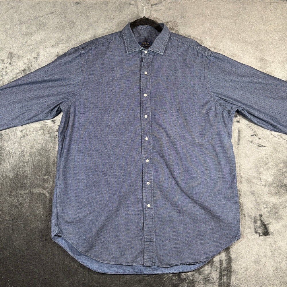 Polo Ralph Lauren Mens XLT Tall Blue Micro Pattern Cotton Button Down Shirt